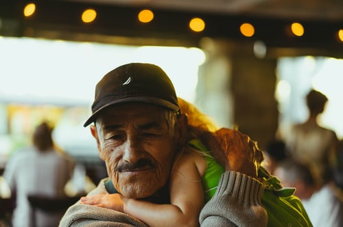 An older man hugging his granddaughter