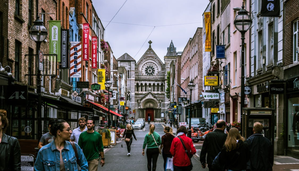 People walking on the streets of Dublin, Ireland