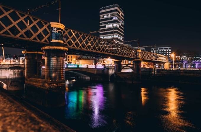 Bridge in Dublin at night. 