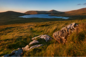 Irish landscape at golden hour.