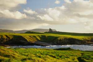 Irish castle in the distance.