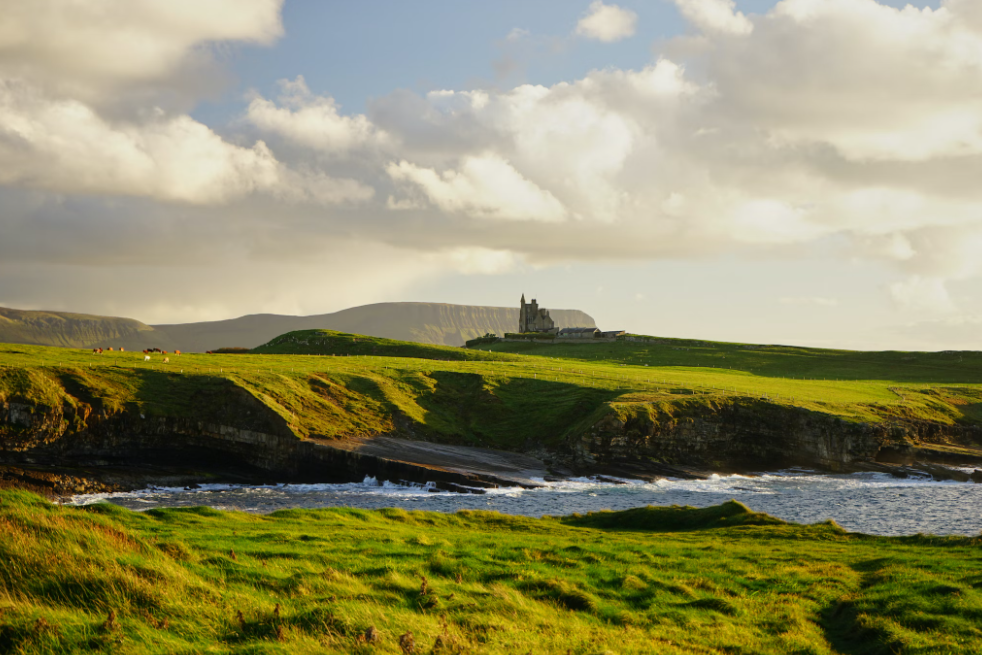 Irish castle in the distance.