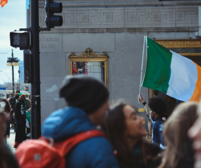 People celebrating their Irish family heritage.