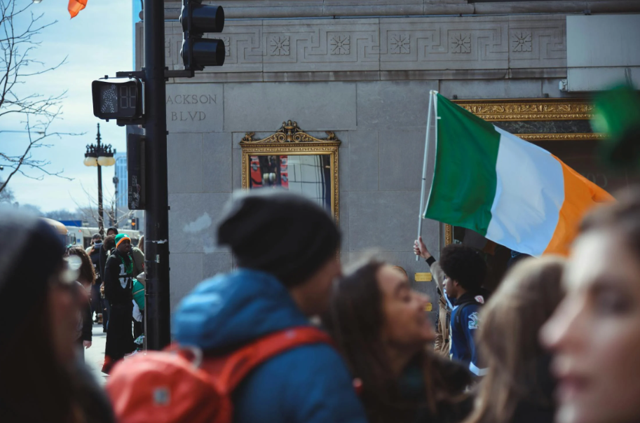 People celebrating their Irish family heritage.