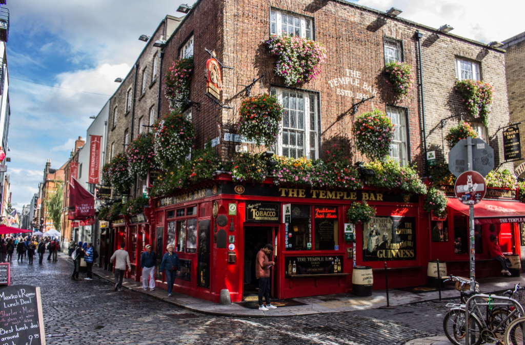 The Temple Bar district to visit during a trip to Dublin.