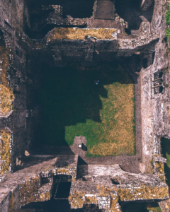 Birds-eye view of concrete ruins