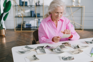 A person going through old photos