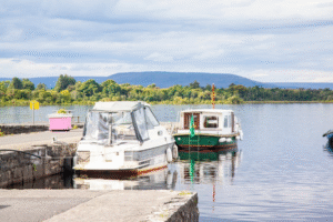 boats moored in the harbor.
