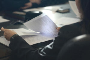 Researcher examining historical documents at a desk, symbolising detailed Irish genealogy research beyond DNA results.