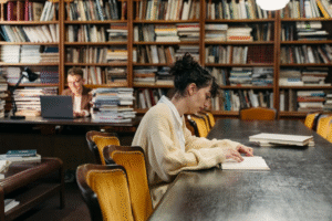 a woman at the library.